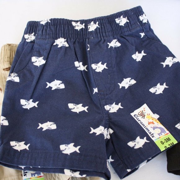 4 Pairs Shorts 0-3 Months NWT Newborn Sharks Dino - Picture 2 of 4